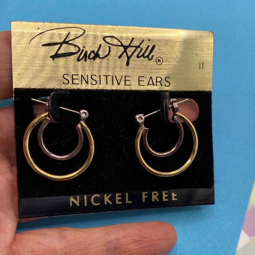 BIRCH HILL Hoop Earrings Mixed Metals Gold Tone Post Style 3/4”